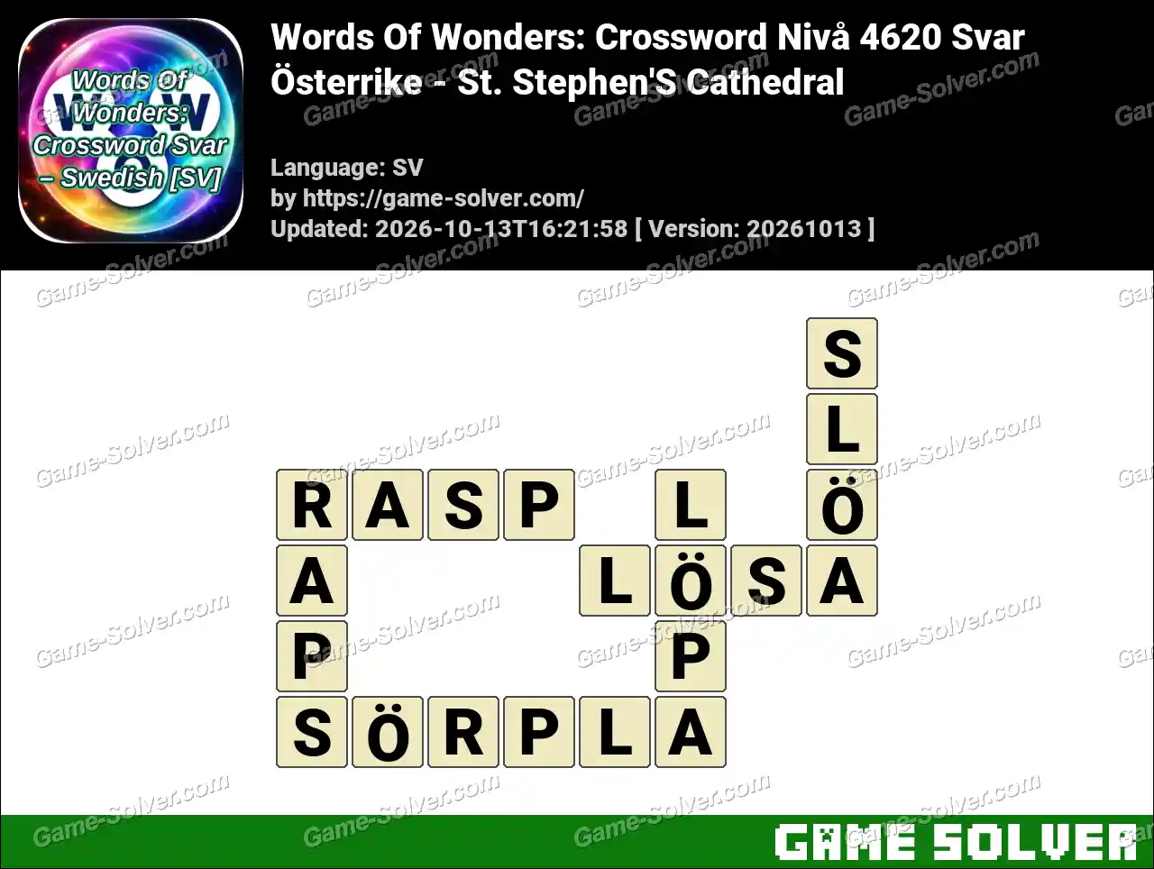 Words Of Wonders: Crossword Nivå 4620 Svar – Österrike – St. Stephen’S Cathedral